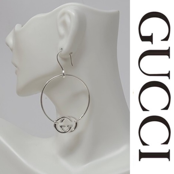 Gucci Britt Silver GG Signature Loop Earrings*NWT - Picture 3 of 7
